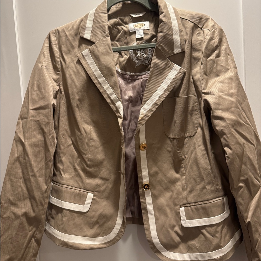 Talbots Tan Blazer with Cream Contrast Trim Gold Buttons 12P - Picture 5 of 6